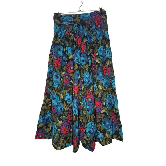 VTG Laurissa Black Turquoise Floral Wide Leg Cropped Culottes Women's Size Small - Picture 3 of 6